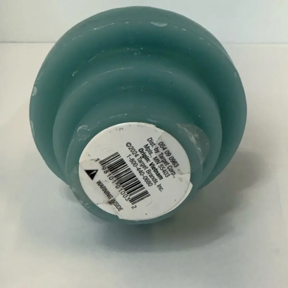 Tiered Pillar Candle Seafoam Light Teal Blue Green geometric modern ocean 4” NEW